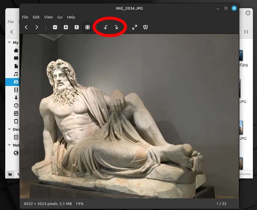 Location of the image rotation feature in the Nemo app