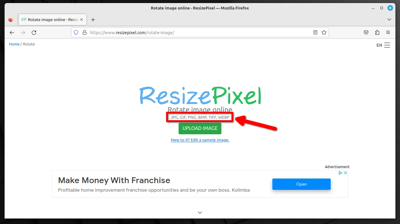 Online photo rotation service interface