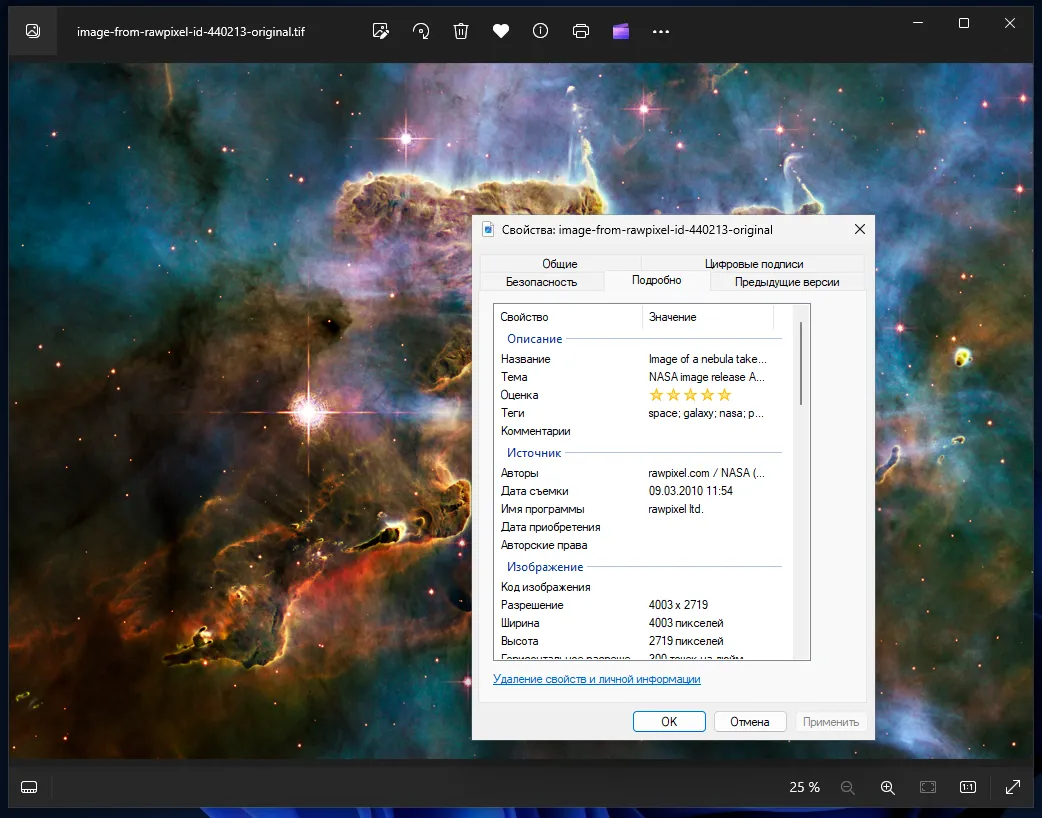 Пример открытия TIFF-файла в Windows 11
