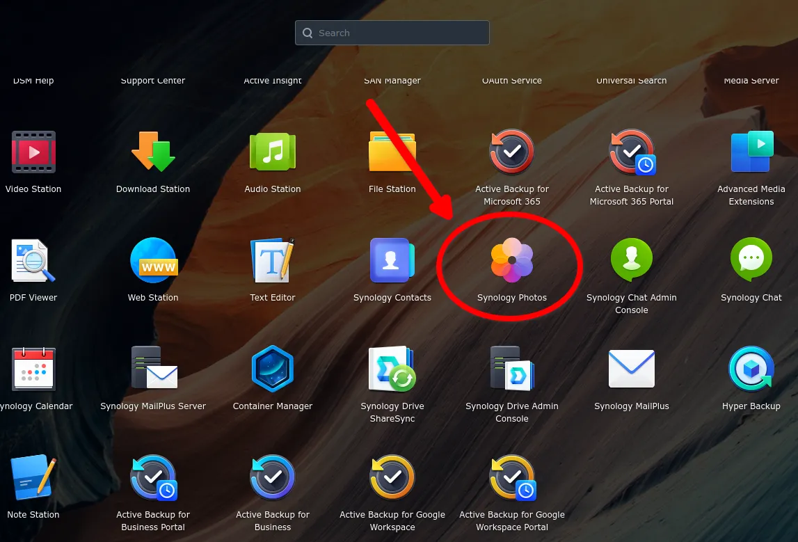 Synology Photos im Anwendungsmenü