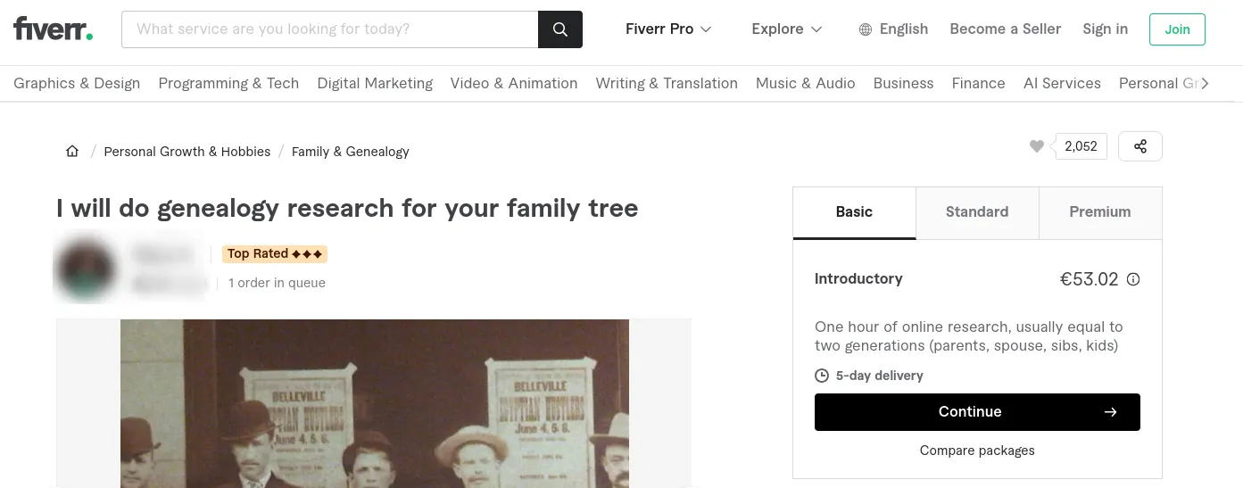 Preisbeispiel eines Genealogie-Dienstleisters