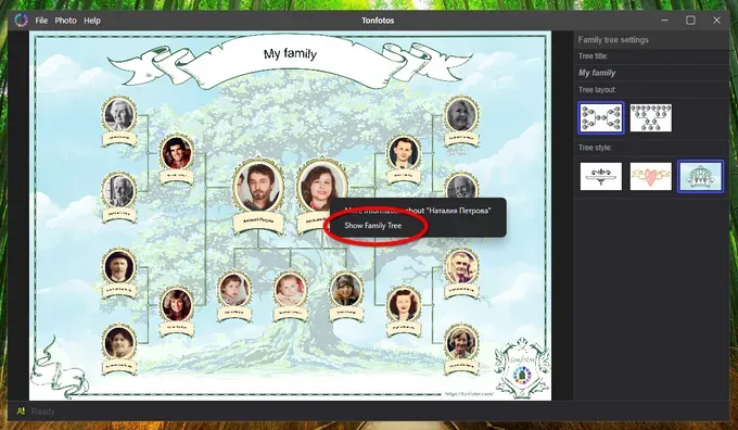 An example of a family tree visualization in Tonfotos