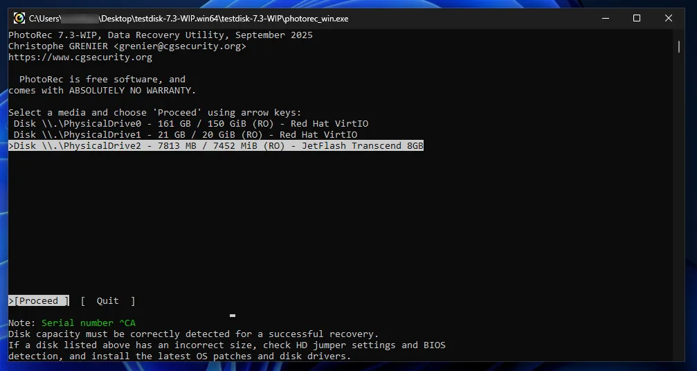 Launching PhotoRec from the command line