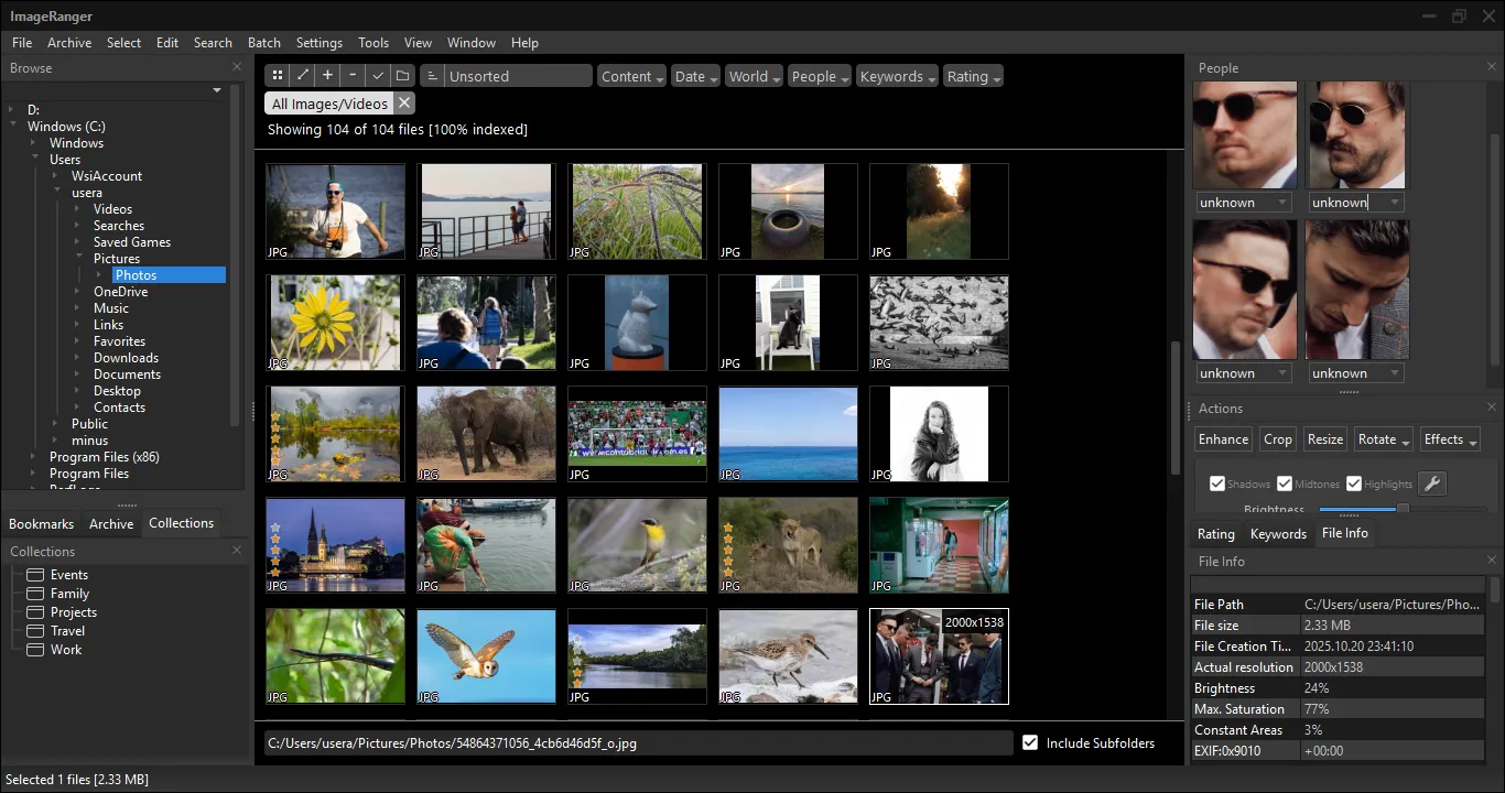 Interface et exemple de détection de visages dans ImageRanger