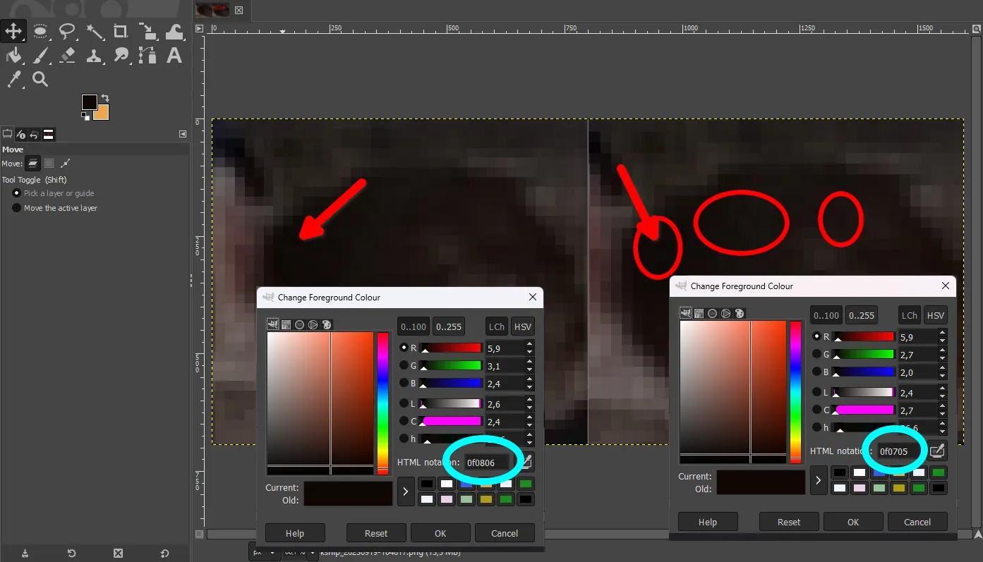 Let’s look at the color value in the changed area
