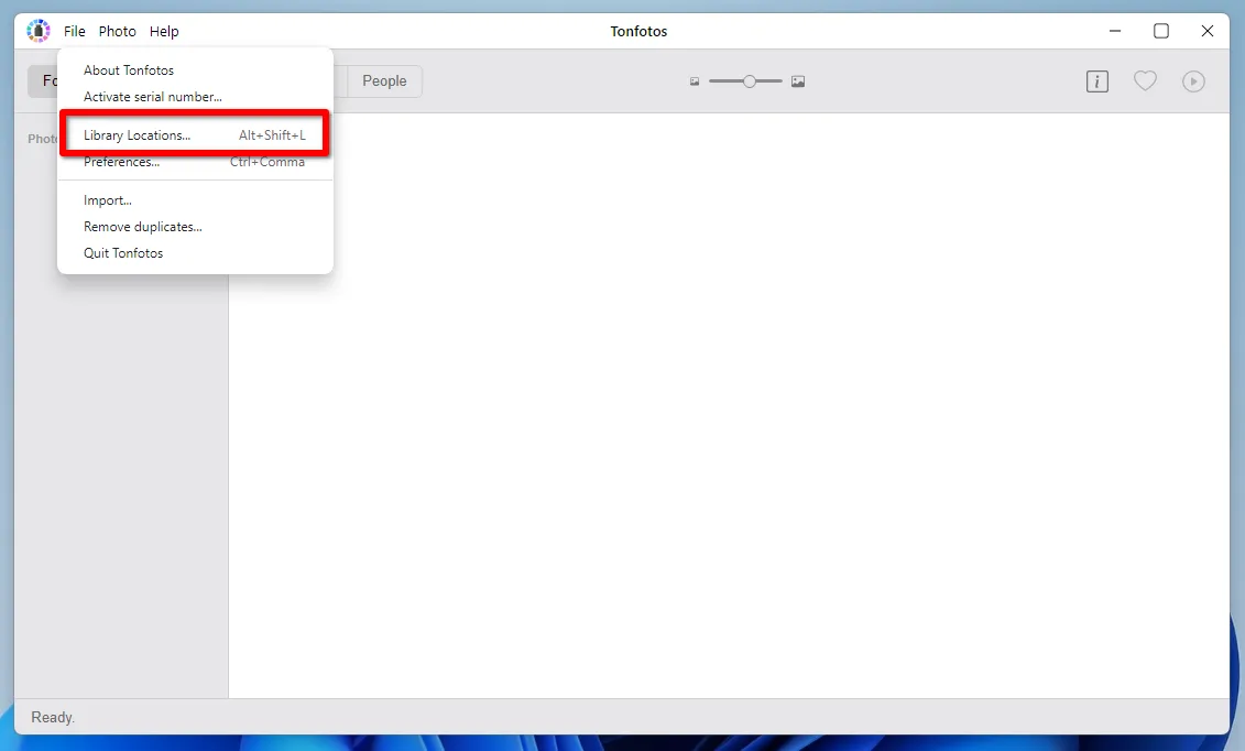 Открываем диалог настройки библиотеки Tonfotos