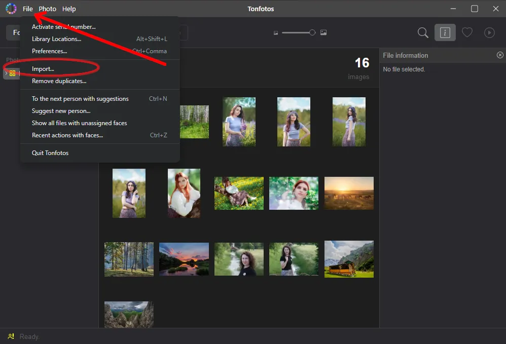 Location of the photo import function in Tonfotos
