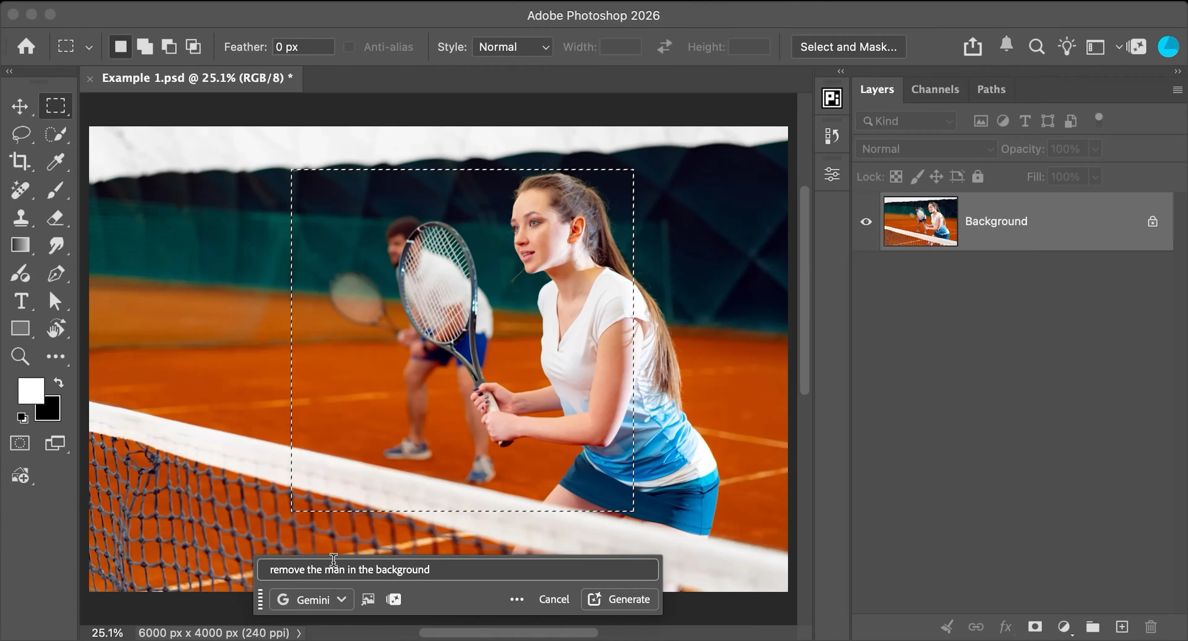 Removing a person from the background with Photoshop AI