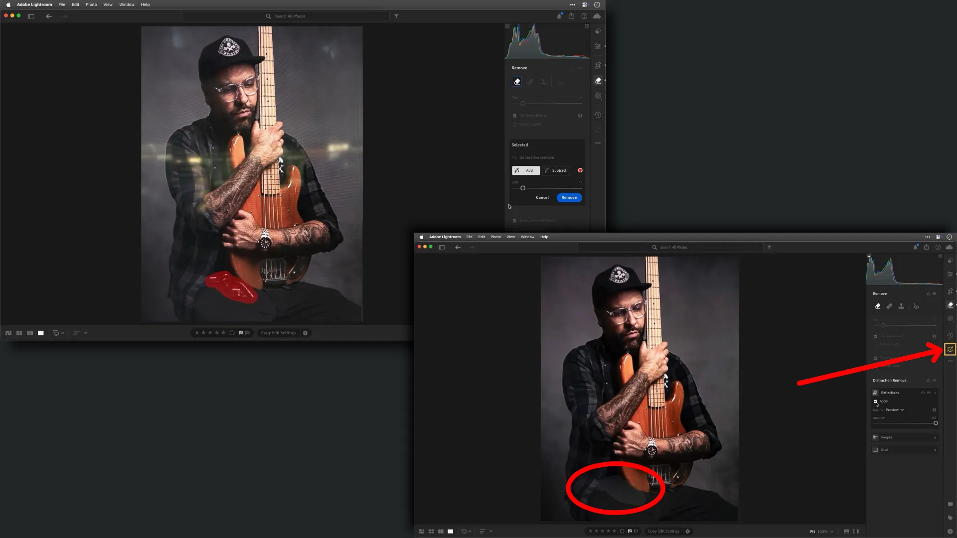 The result of applying AI tools in Lightroom out of the correct order