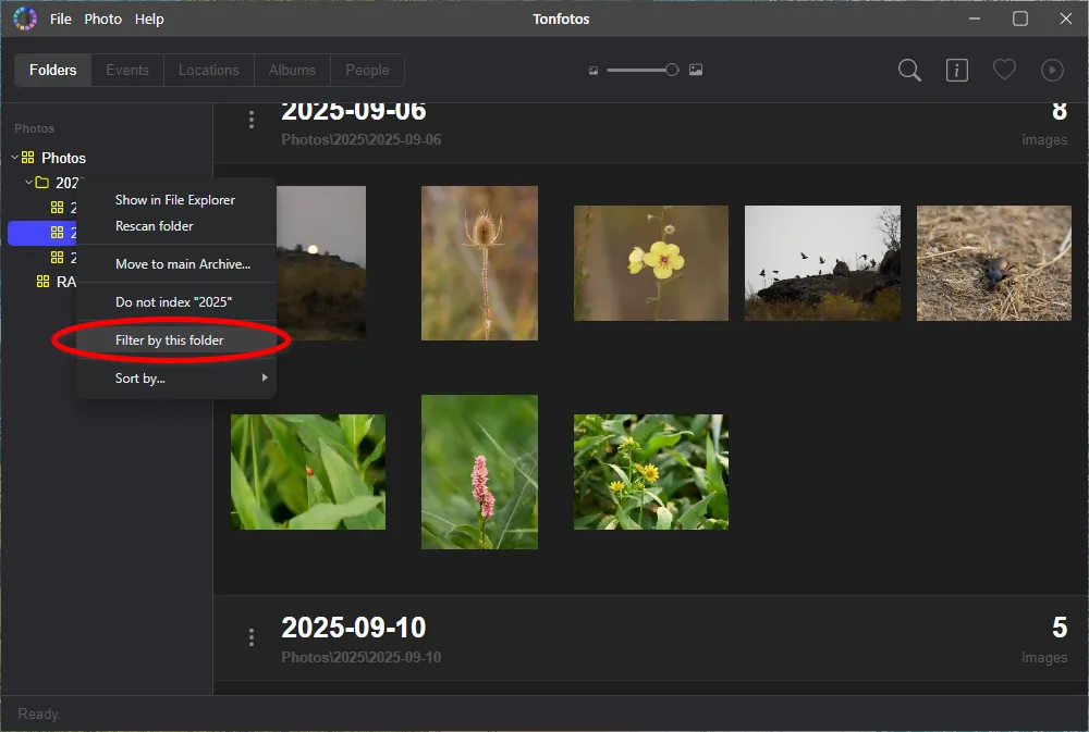 Create a folder filter in Tonfotos