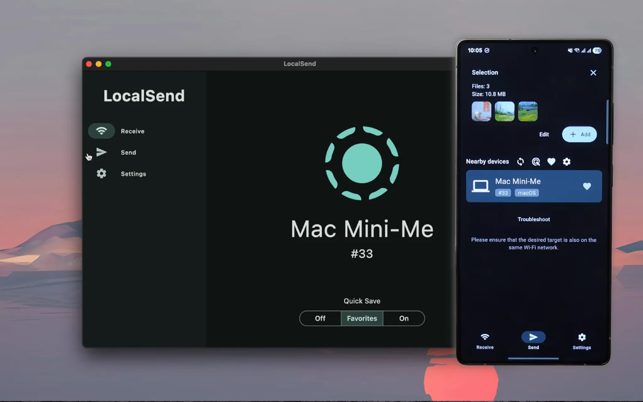 Интерфейс LocalSend на Mac и телефоне