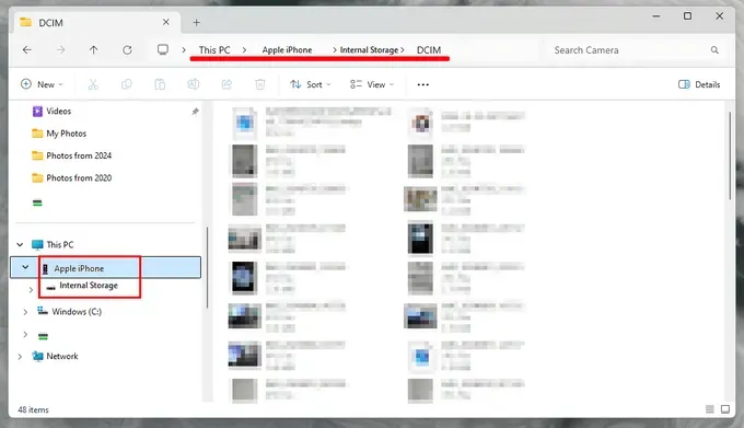 Пример расположения фотографий в памяти iPhone