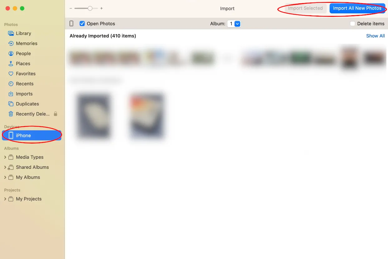 Перенос фотографий из iPhone на macOS в «Photos»