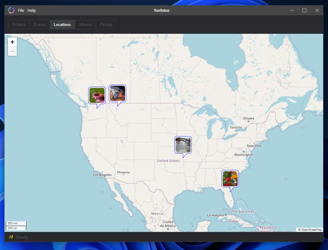 Visualizing geolocation tags on a map inside Tonfotos