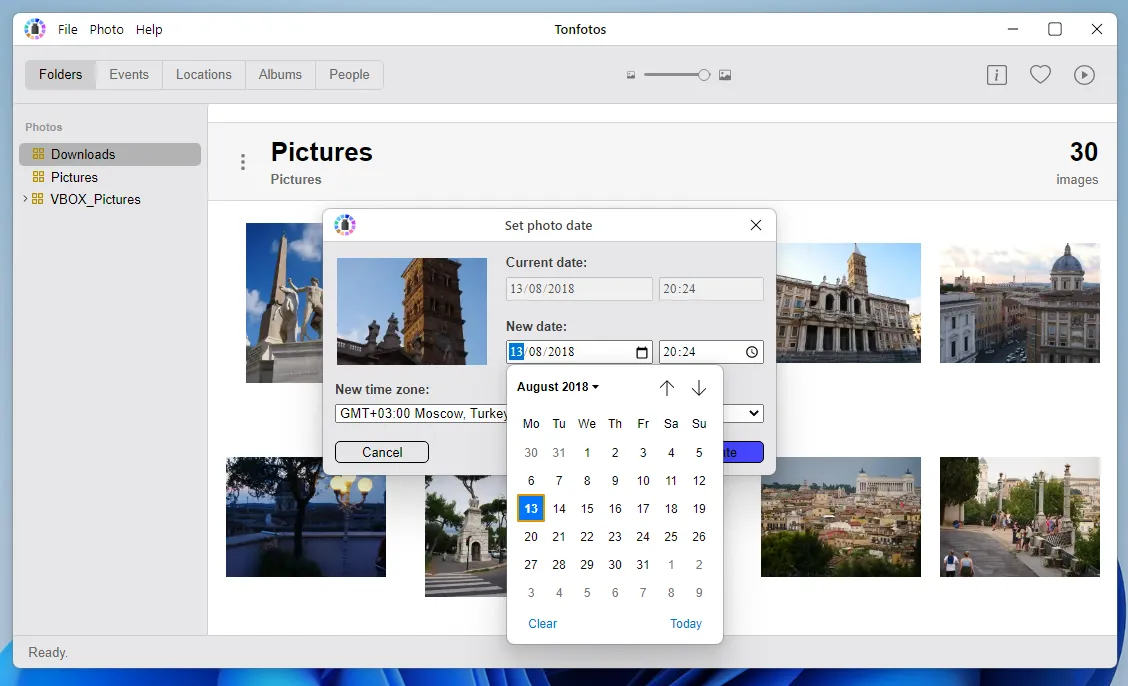 Выбираем дату фотографии на календаре