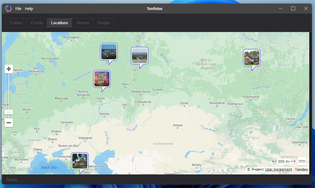 Affichage simultané de l’emplacement de plusieurs images sur une carte dans Tonfotos