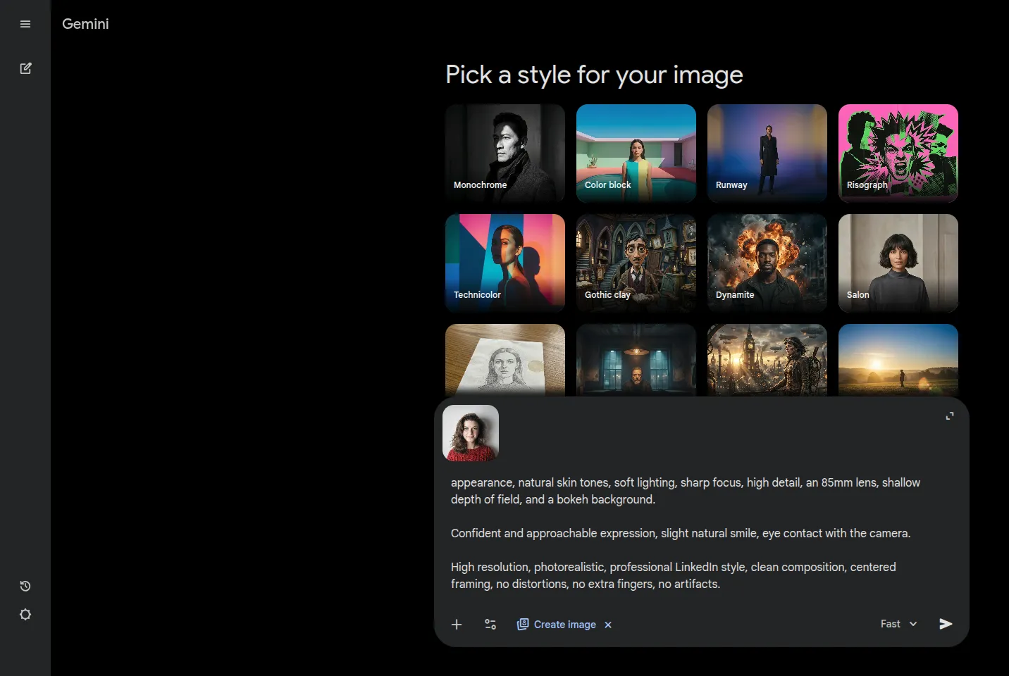 Ein Beispiel für die Formulierung einer Headshot-Aufforderung in Gemini