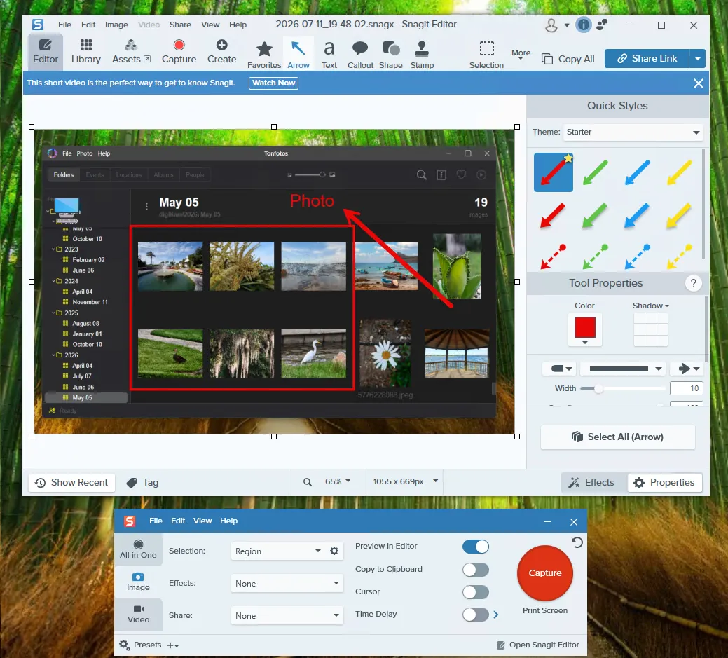 Snagit のインターフェースと画像注釈の追加例
