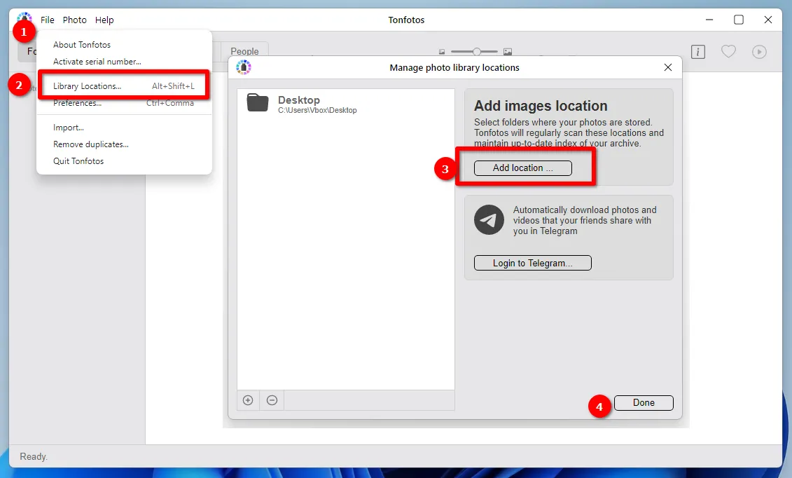 Adding photos to the Tonfotos application