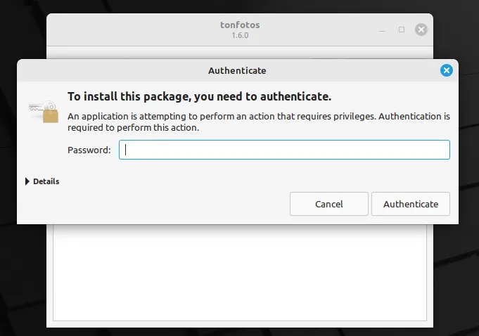 The last step of installing the application