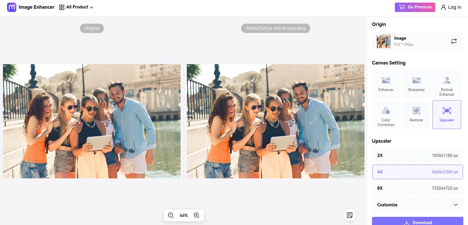 Интерфейс сервиса по улучшению качества фотографий Image Enhancer