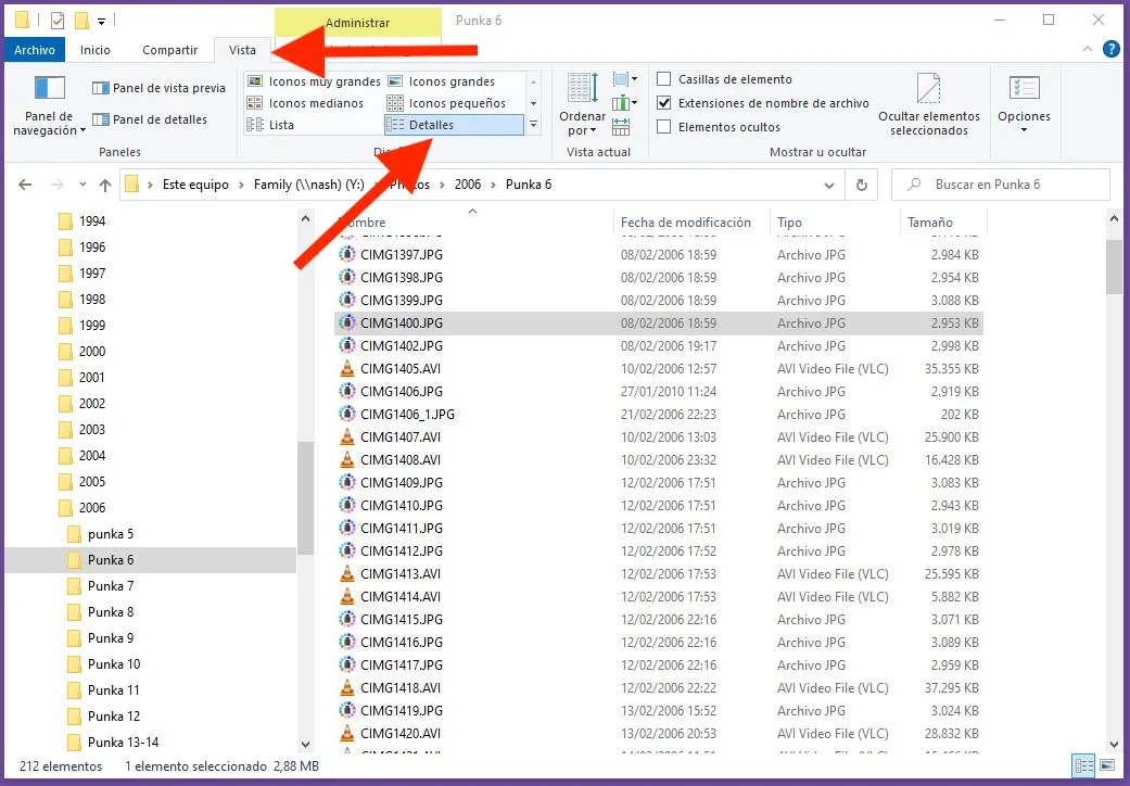 Aktivieren Sie den Tabellenansichtsmodus im Explorer.