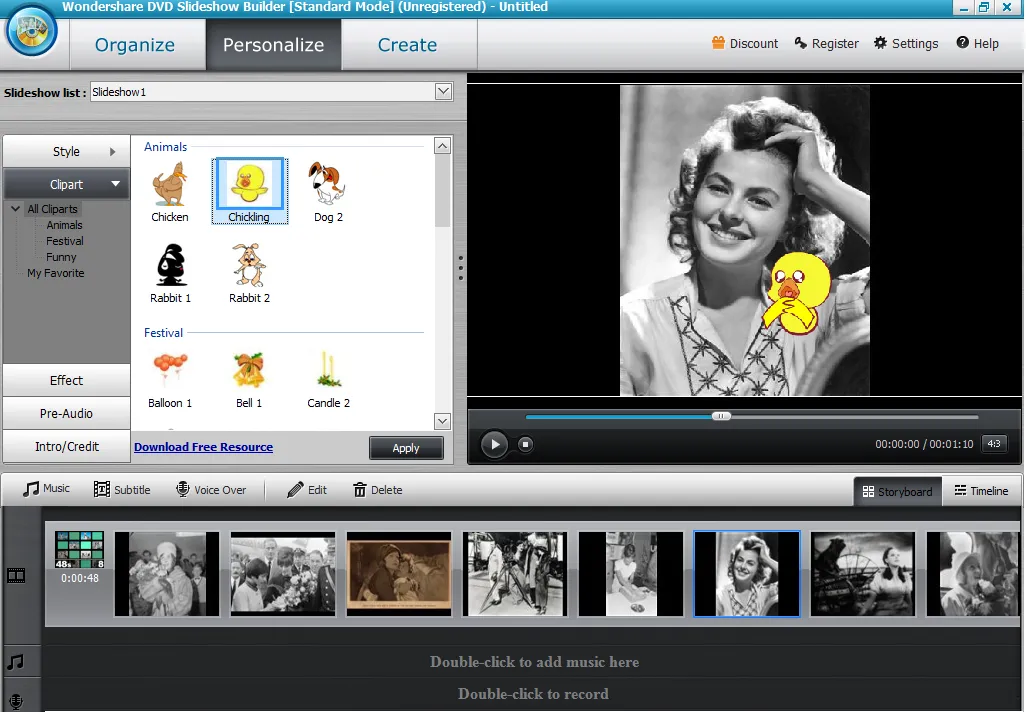 Интерфейс программы Wondershare DVD Slideshow Builder Deluxe