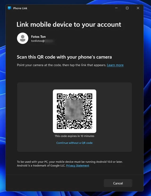 Synchronisierung mit Ihrem Smartphone über Microsoft Phone Link