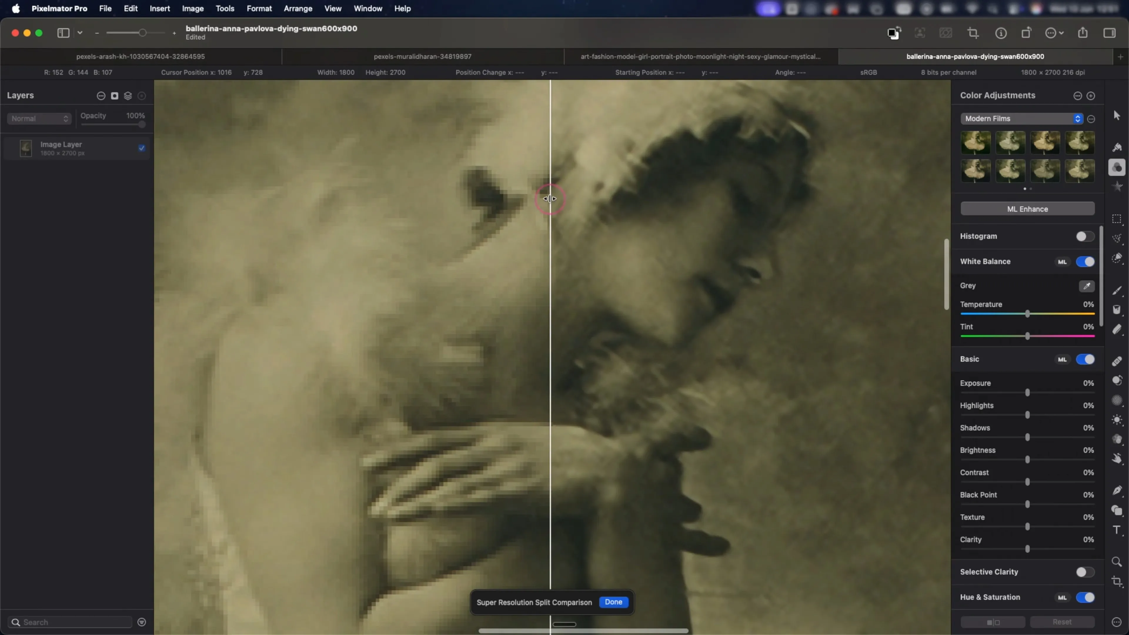 An example of Pixelmator Pro's AI quality-enhancement tool at work