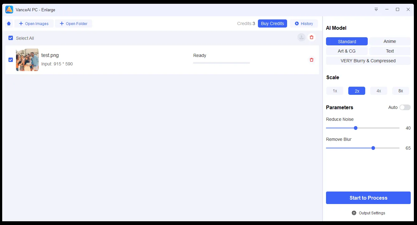 Окно программы для улучшения качества фотографий Vanceai AI Image Upscaler
