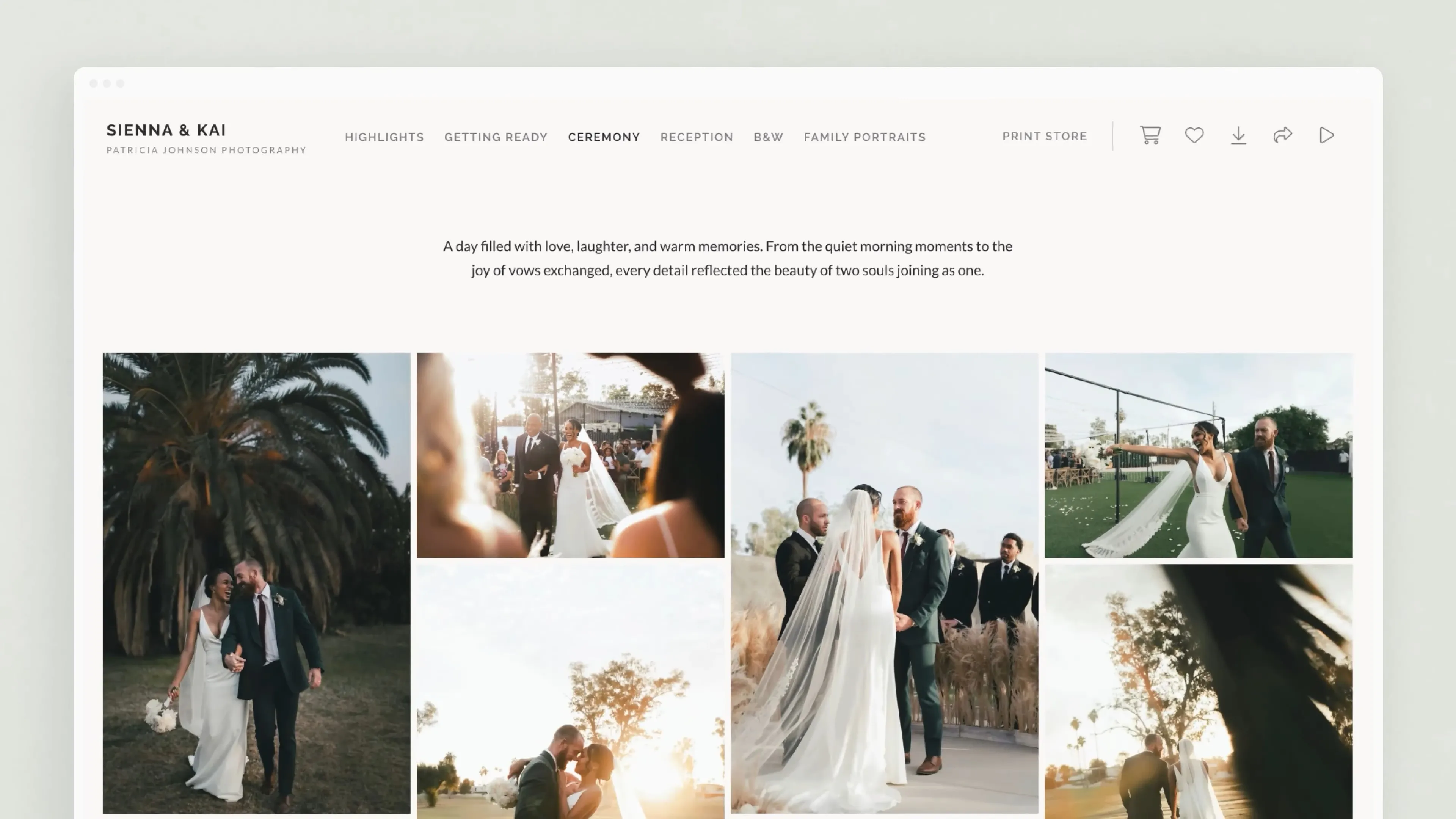 Un exemple d'album numérique créé avec Pixieset