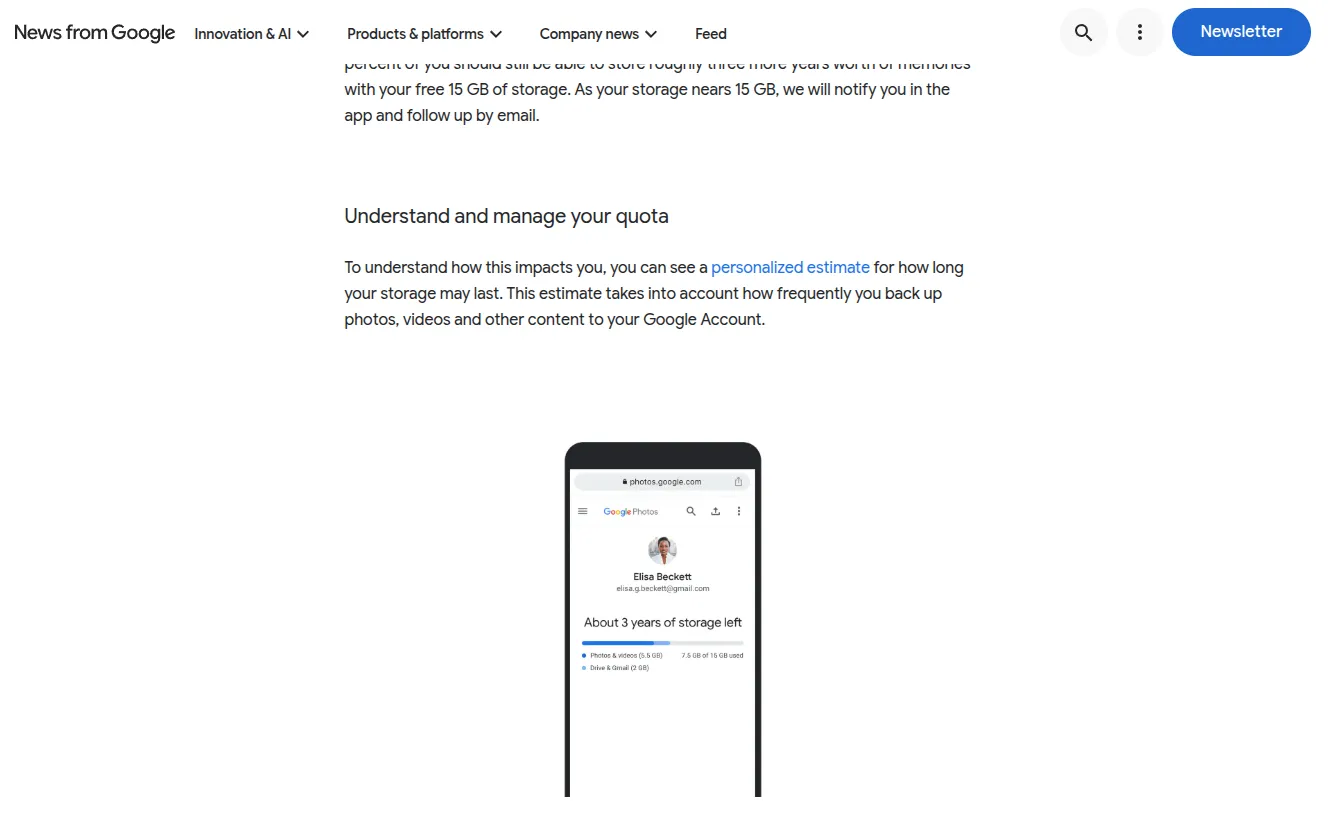 Google blog post about the new storage notifications