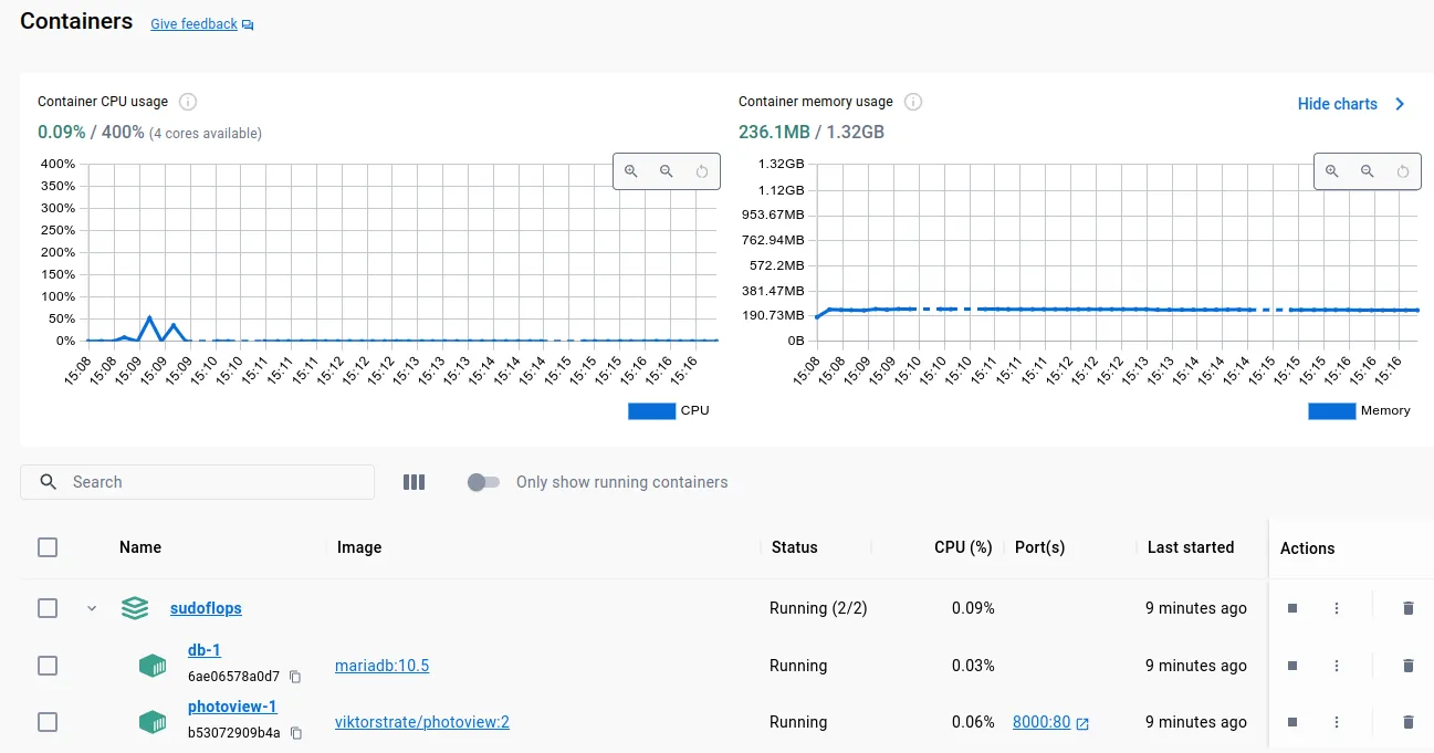 Photoview – Ressourcenverbrauch