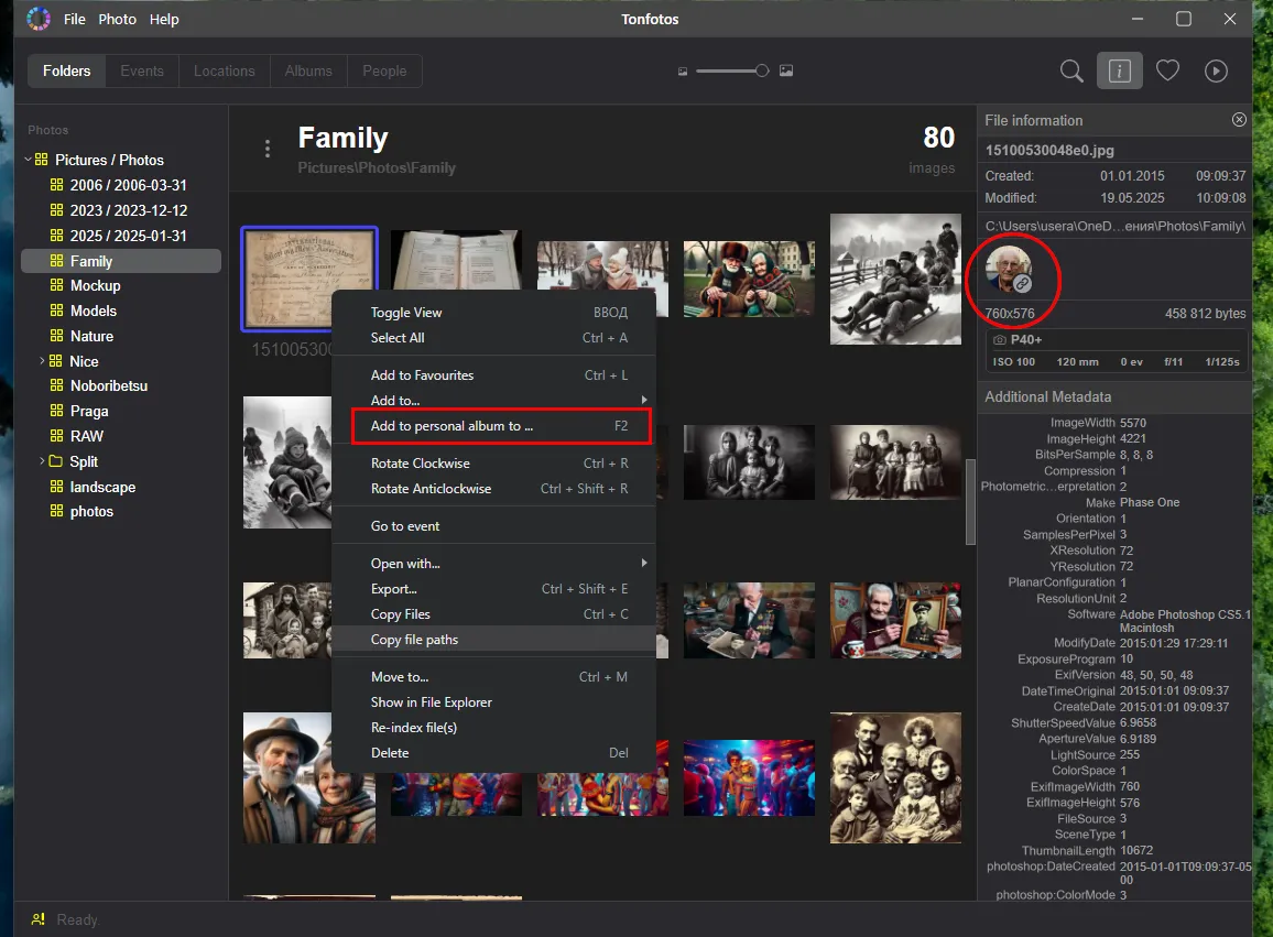 Adding a document to a person's album