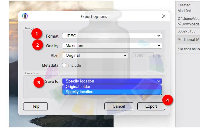 Exportdialog in der Tonfotos-App