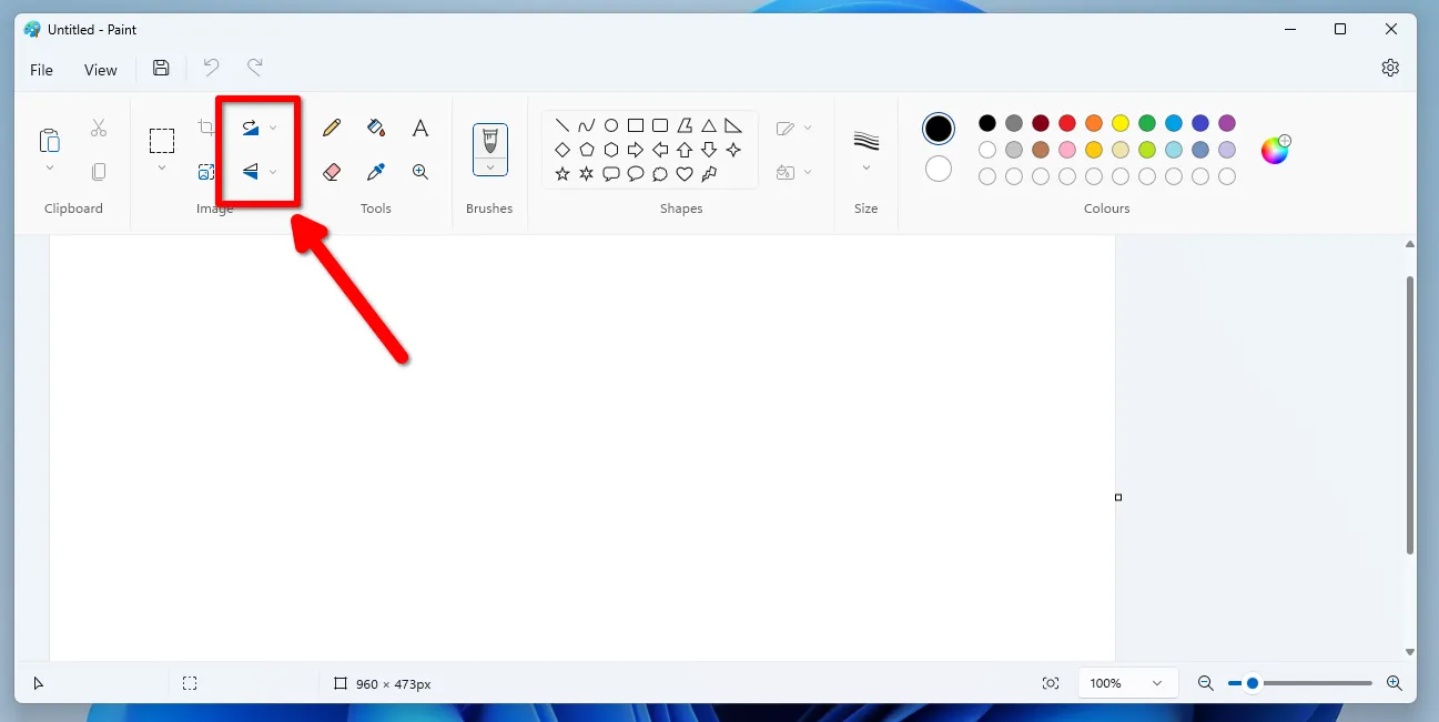 Buttons for rotating a photo in Paint