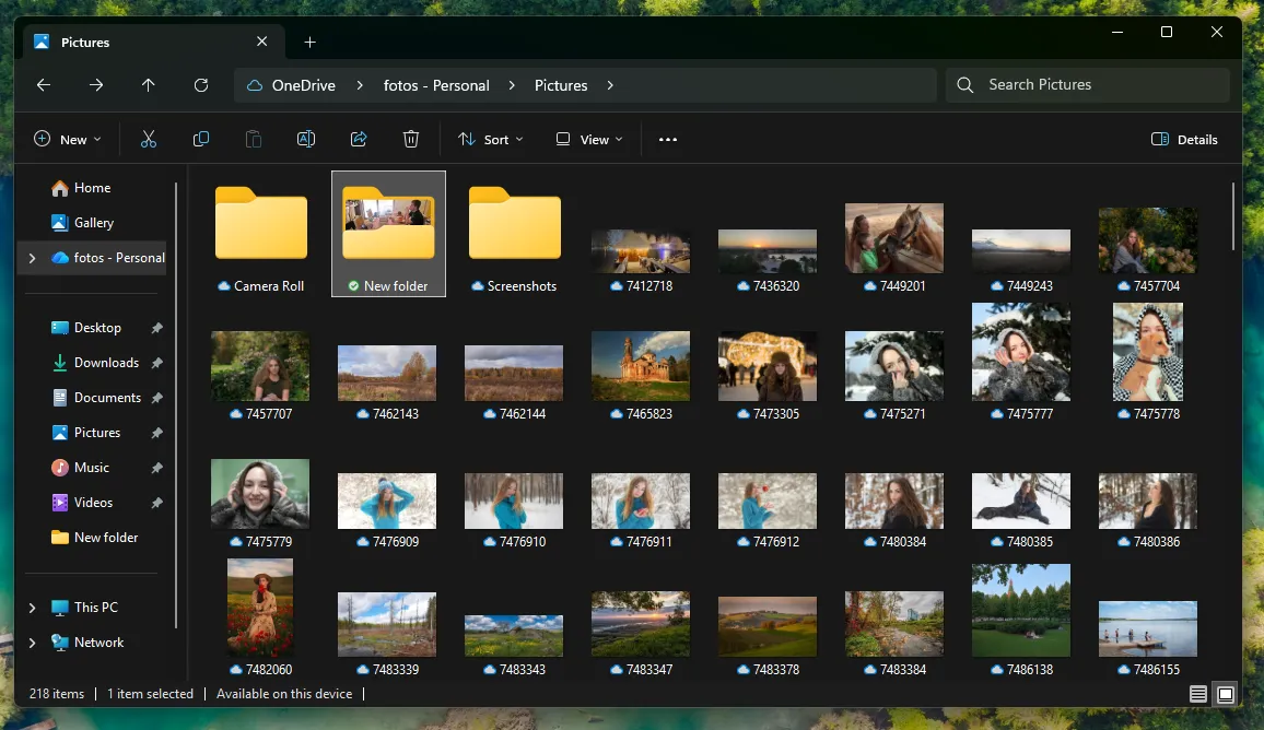 Пример хранения фотографий в облачном каталоге OneDrive