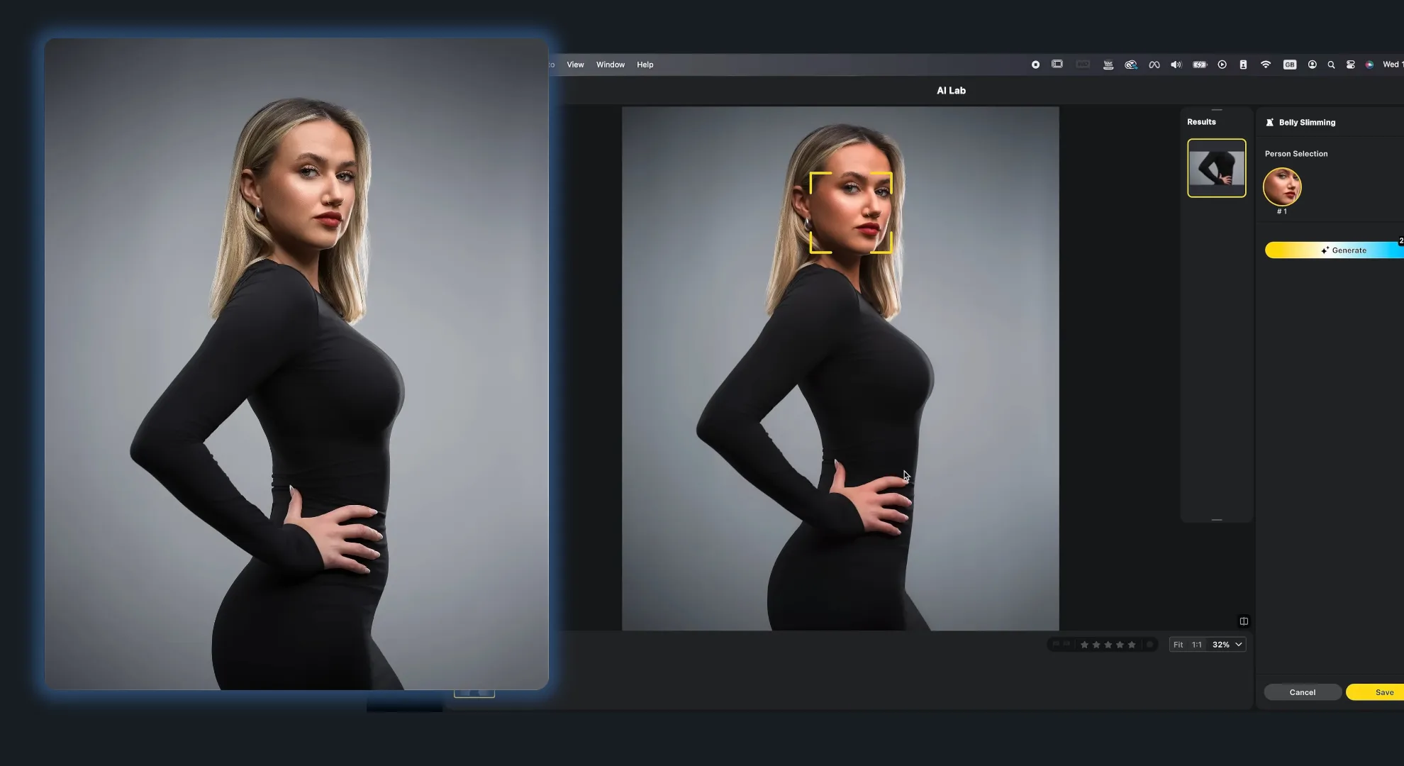 Performing body correction on a woman in Evoto AI