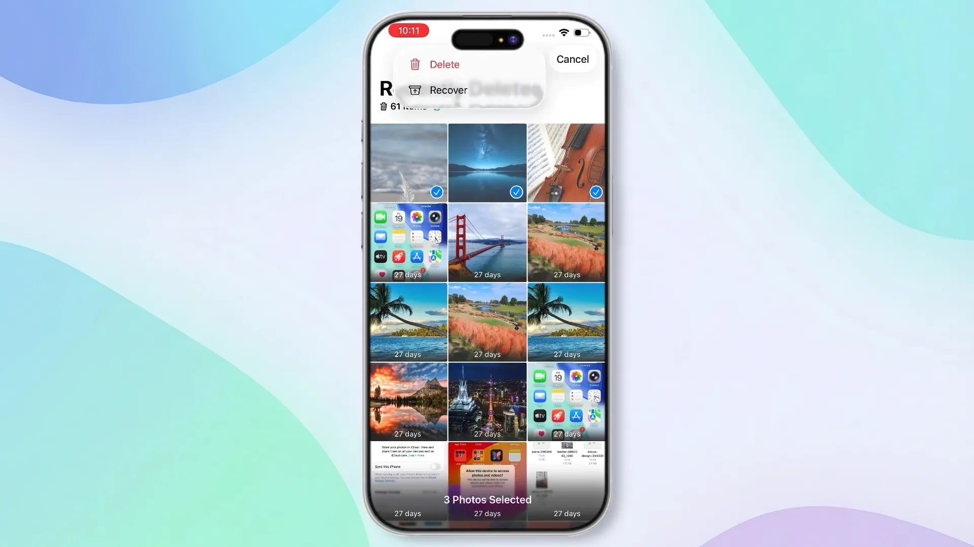 Диалоговое меню восстановления фотографий в Photos на iPhone