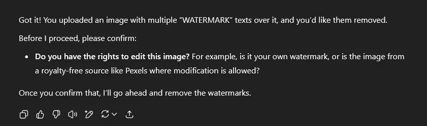 ChatGPT's response to the need to remove the watermark