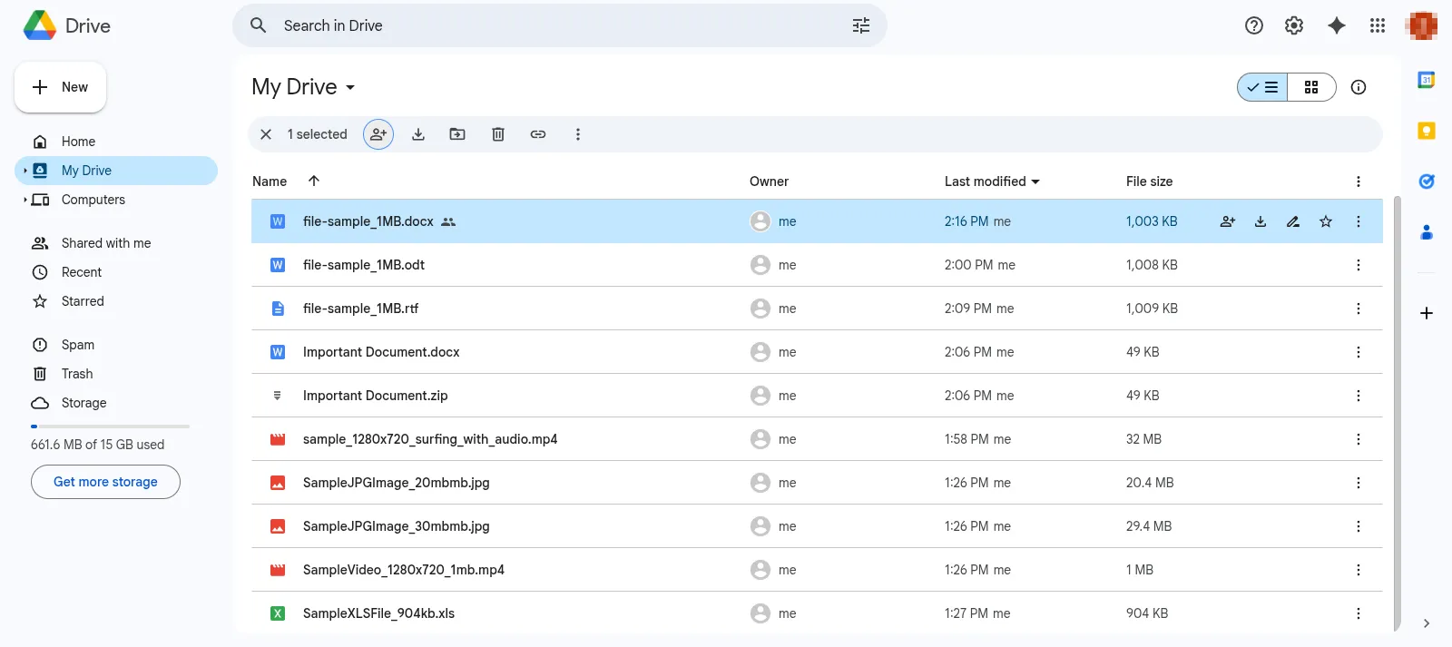 Google Drive Web Interface