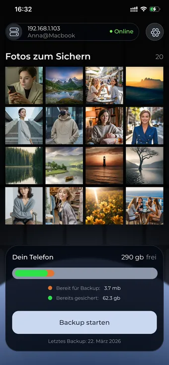 TonfotosSync – Startbildschirm der App