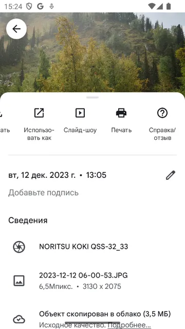 Функция работы с метаданными фотографий в Google Photo