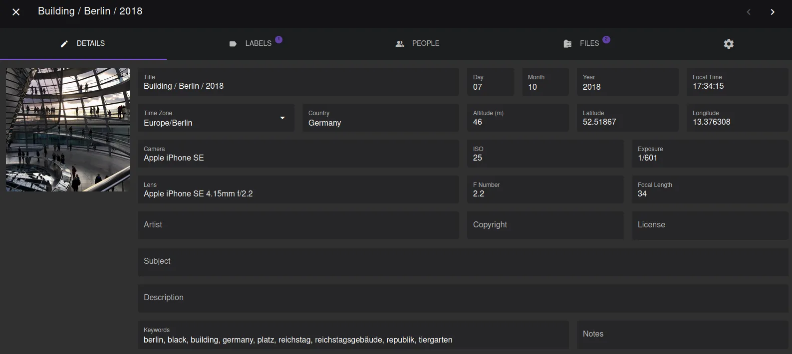 PhotoPrism – Metadaten bearbeiten