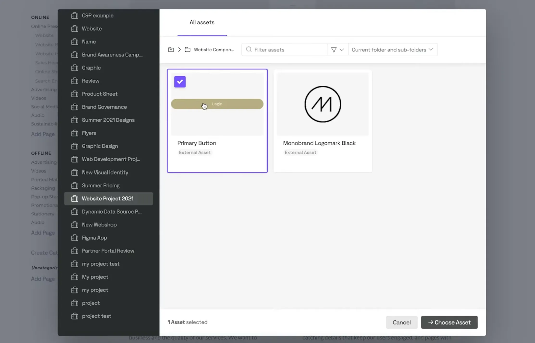 Interface utilisateur Frontify DAM