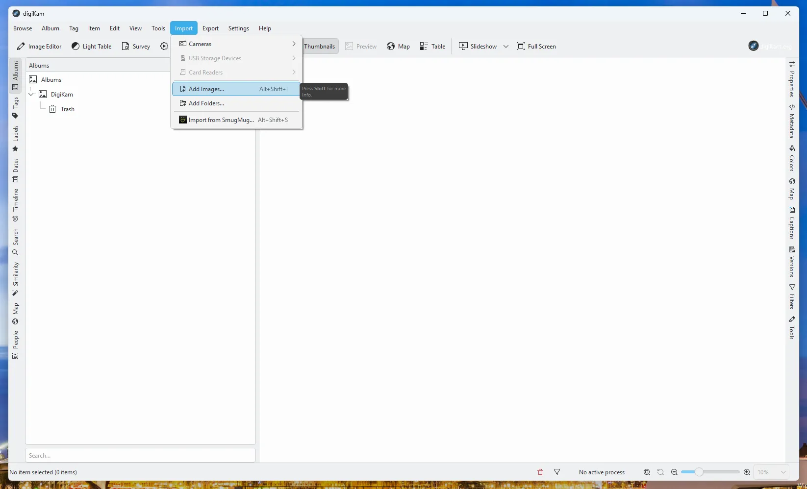 Запуск импорта фотографий из OneDrive в DigiKam