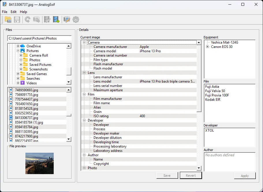 Ein Beispiel für die Arbeit mit Metadaten in AnalogExif