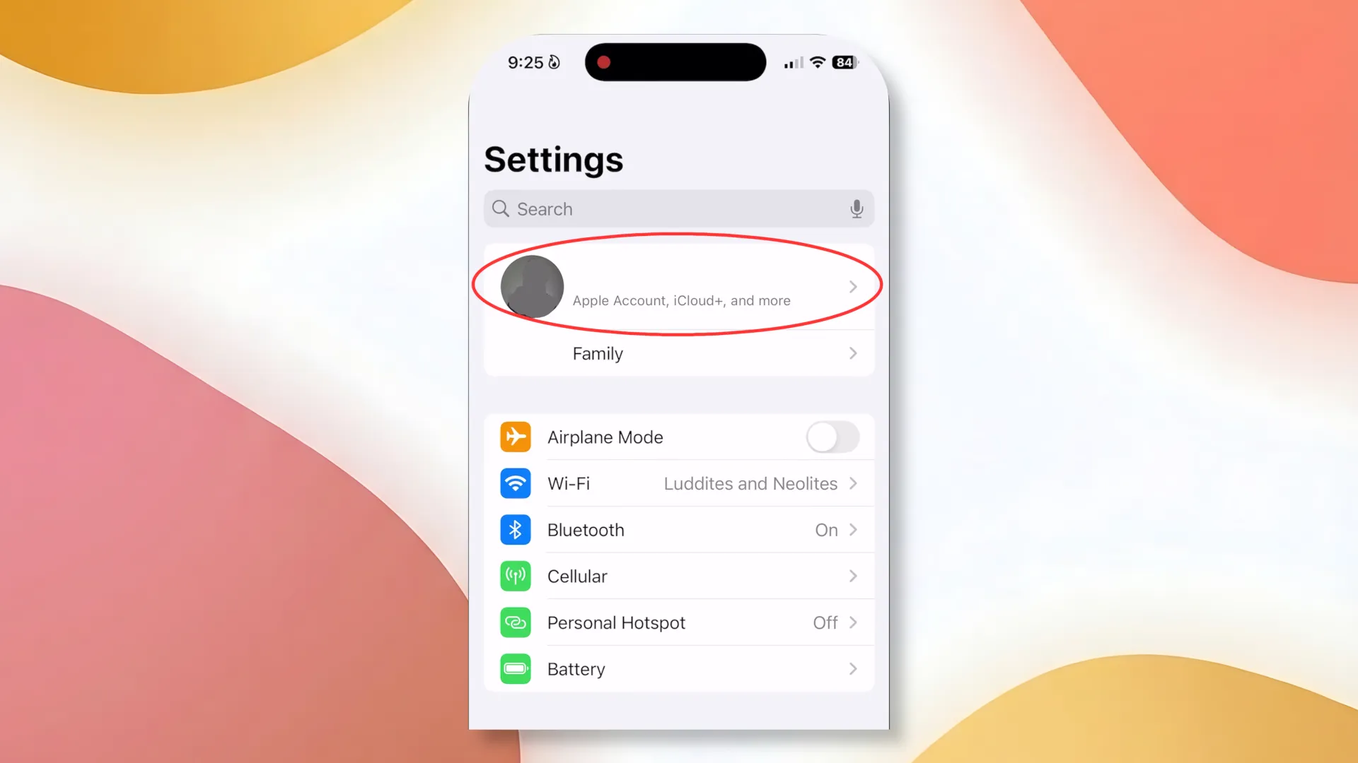 Выбор профиля на настройках iPhone