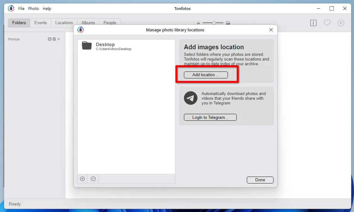 Добавляем новую папку в библиотеку Tonfotos