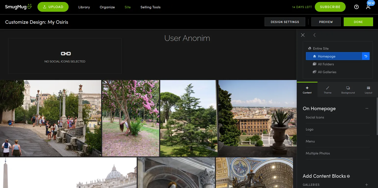 Smugmug Photographer Portfolio Editor